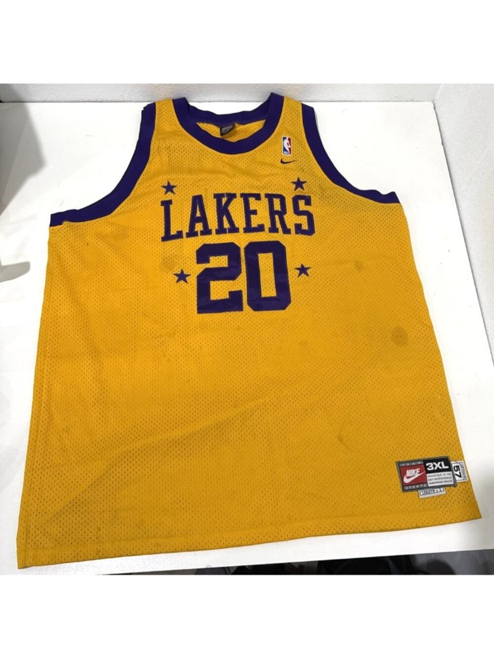 Vintage Nike Lakers Gary Peyton 20 Jersey Yellow NBA Mens Size 3XL